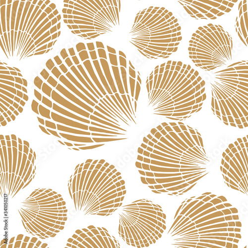 Seamless pattern with seashells. Marine background.  Perfect for greetings, invitations, manufacture wrapping paper, textile and web design.