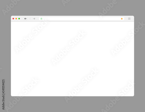 Web browser mockup in light modern flat design. Website page of computer with green lock and favorites icon. Isolated internet template of browser. Vector EPS 10