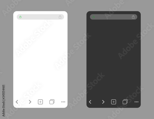 Browser mockup in light and dark mode. Template of mobile browser in dark and white colors. Isolated internet template. Vector EPS 10
