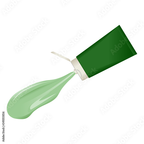 image of an open tube of cream from which a stream of green liquid paste comes out.
