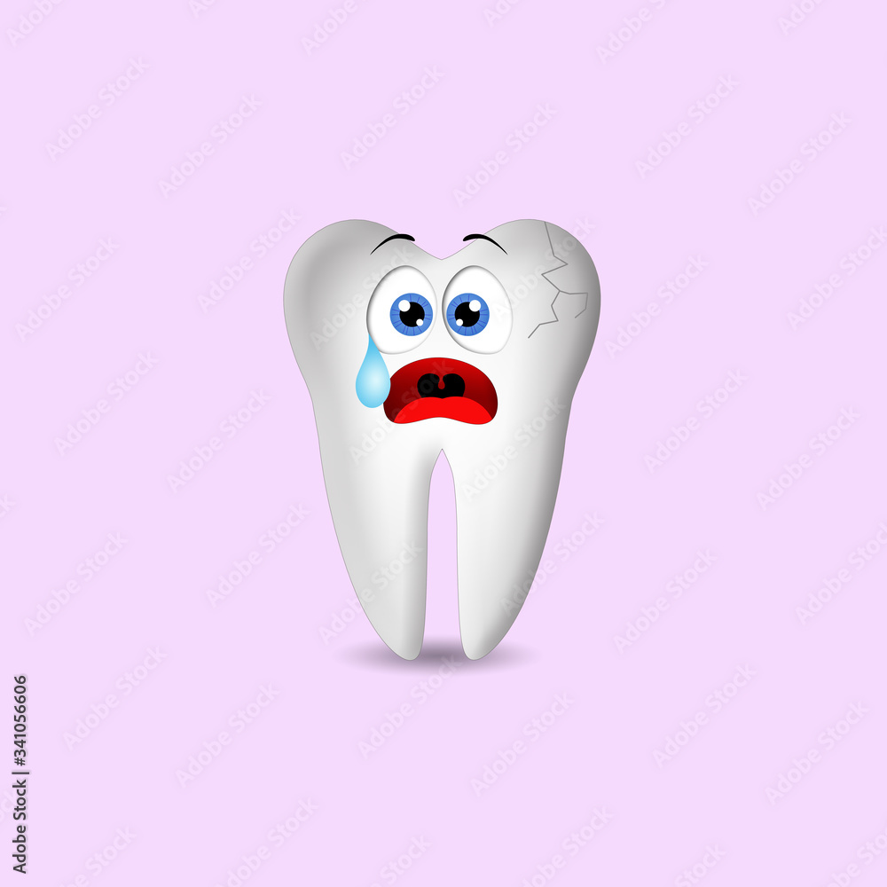 an illustration of funny sad tooth with caries on violet background an illustration of funny sad tooth with caries on violet background