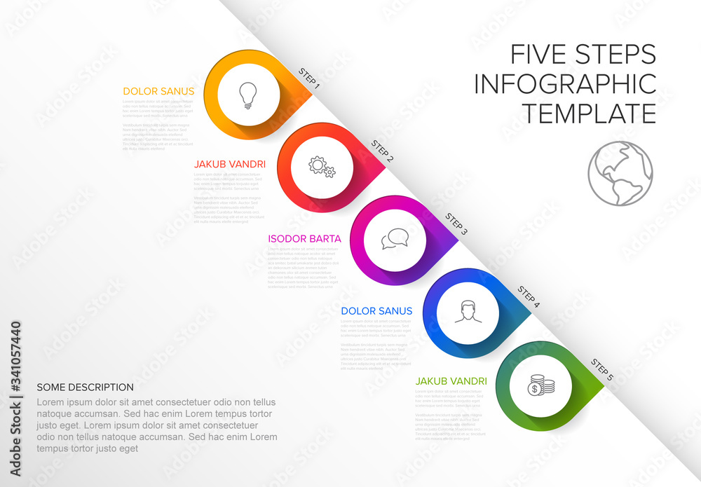 5 Steps Diagonal Process Light Infographic Stock Template | Adobe Stock