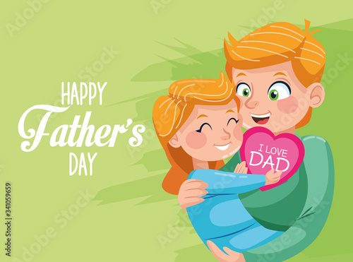 happy fathers day card with dad carring daughter
