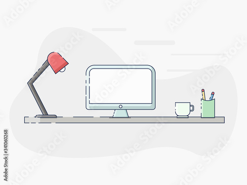 Minimal workspace flat design. Tecnology and interior illustration concept. Design for wallpaper, backdrop, presentation, banner etc.