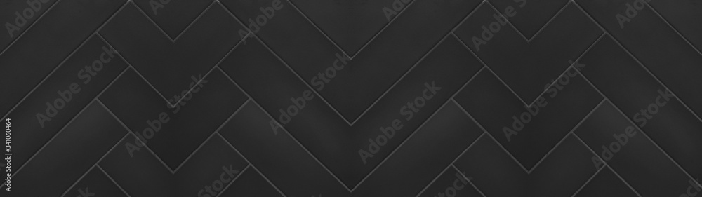 Black anthracite geometric herringbone texture tiles background banner panorama long - obrazy, fototapety, plakaty 