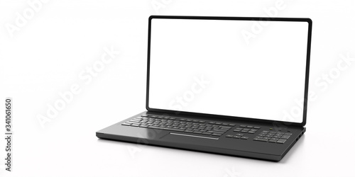 Laptop with blank screen isolated on white background. 3d illustration
