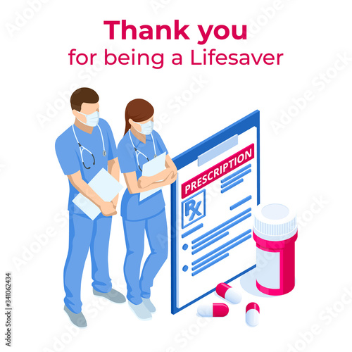 Isometric Online medical advise or consultation service, tele medicine, cardiology. Online treatment recipe. Medicine and pharmacy banners. Pharmacist care for the patient. Medicine industry.