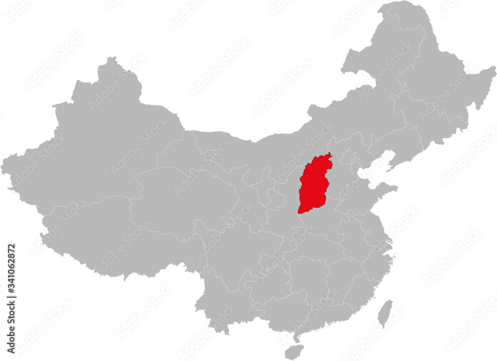 Shanxi province highlighted on china map. Gray background.