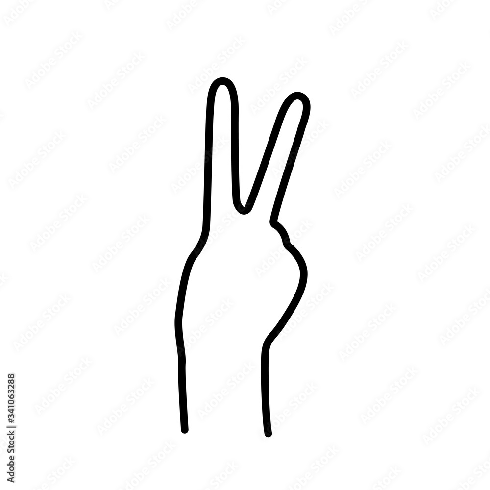 Obraz premium PEACE SIGN. VICTORY sign. Hand gesture The V symbol of peace. Korean finger symbol for victory. Vector illustration on white background. Hand drawn design for print greeting cards, banner, poster