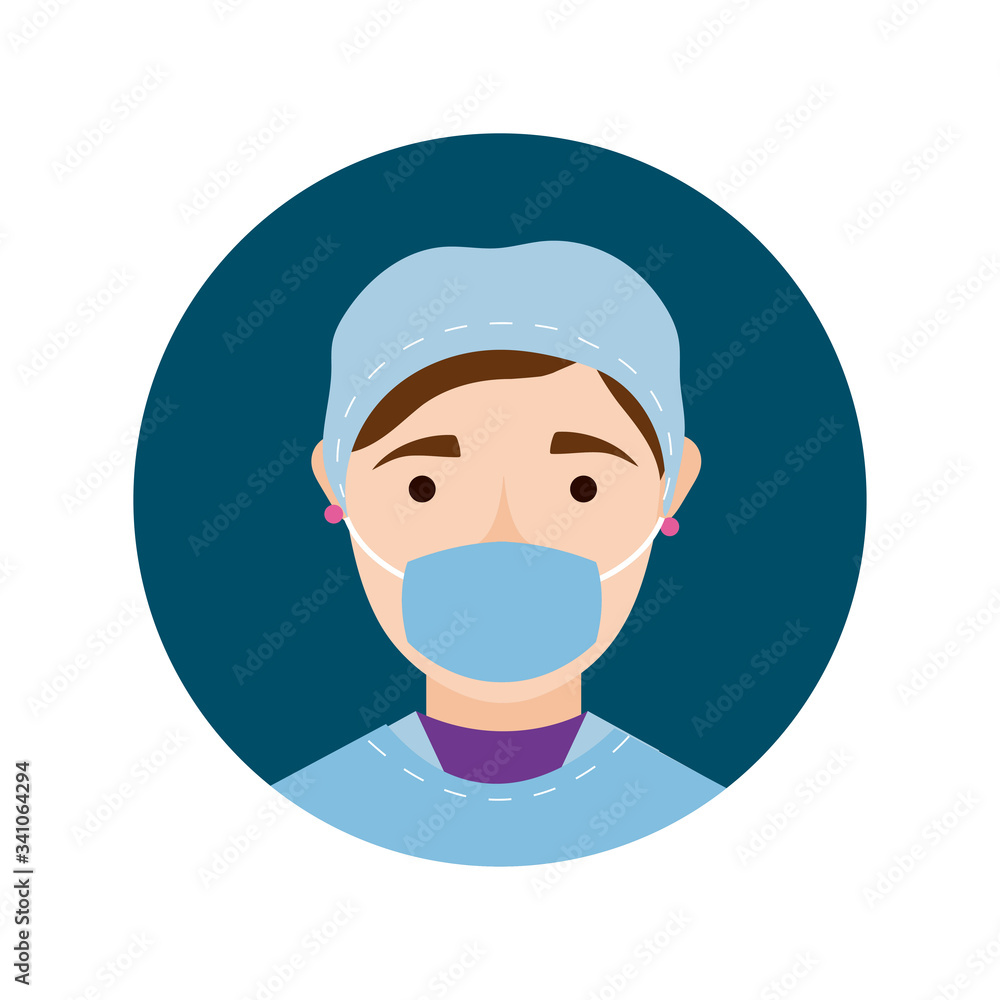 female surgeon with face mask block and flat style icon female surgeon with face mask block and flat style icon