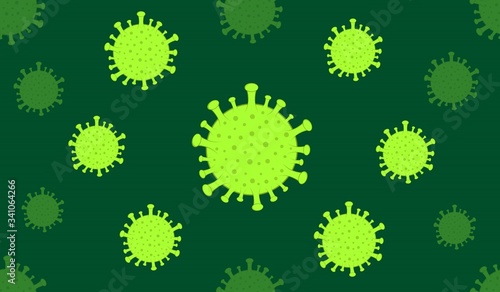 Coronavirus with green background. Coronavirus disease COVID-19 infection medical isolated