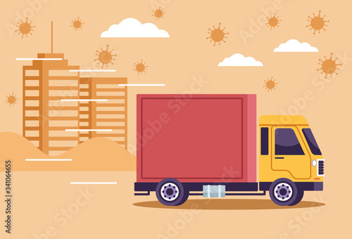 truck delivery service with covid19 particles