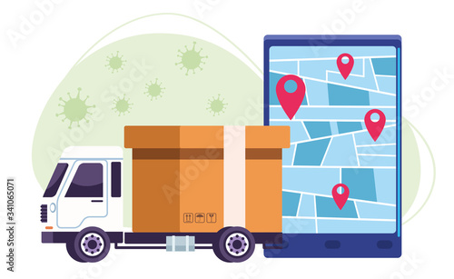 truck delivery online service with covid19 particles