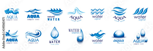 Water Wave Vector And Drop Set - Isolated On White. Abstract Vector Collection Of Flat Water Wave and Drop Logo. Icons For Droplet, Water Wave, Rain, Raindrop, Company Logo And Bubble Design