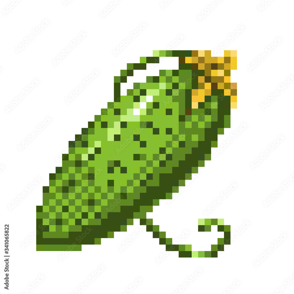 Pixel art cucumber icon, 32X32 vector illustration