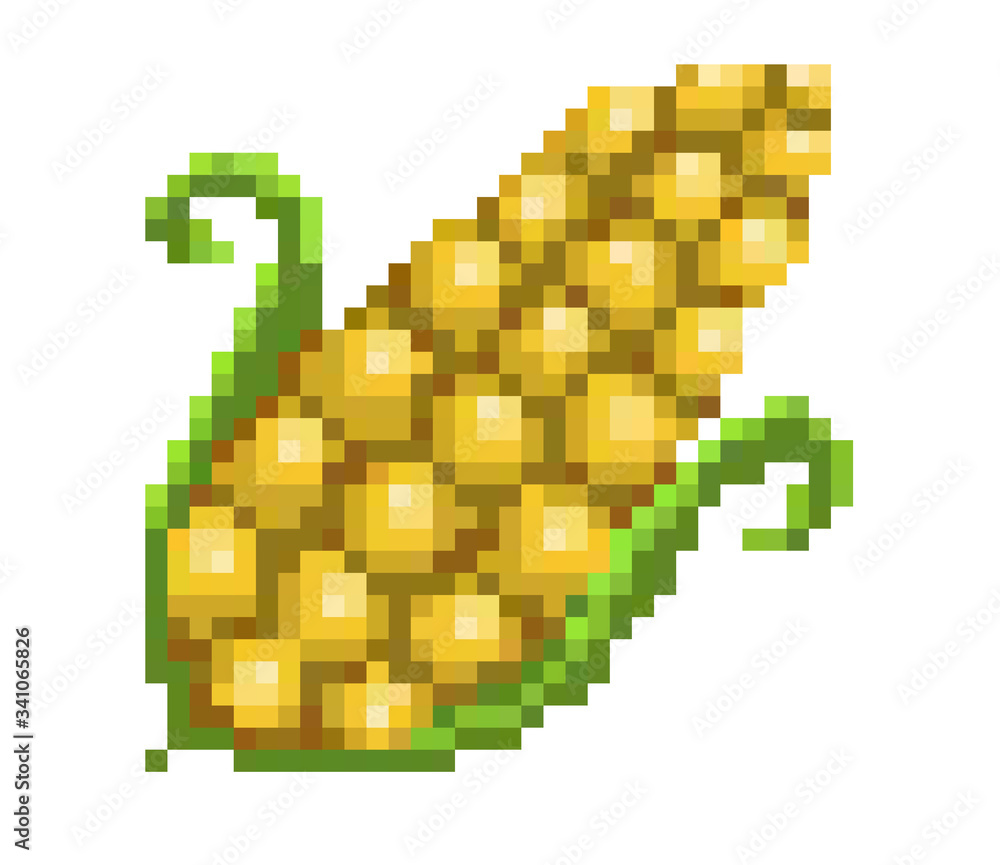 Pixel art corn cob icon, 32X32 vector illustration
