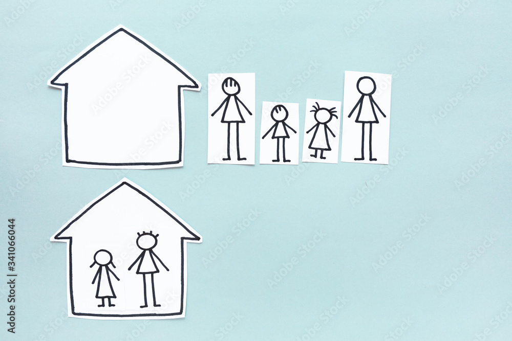 children leaving home with adults in confinement time on cardboard children leaving home with adults in confinement time on cardboard