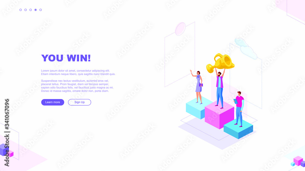 Fototapeta premium Trendy flat illustration. You win page concept. Victory. Goal achievment. Challenge. Cup reward. Prize. Marathon. Template for your design works. Vector graphics.