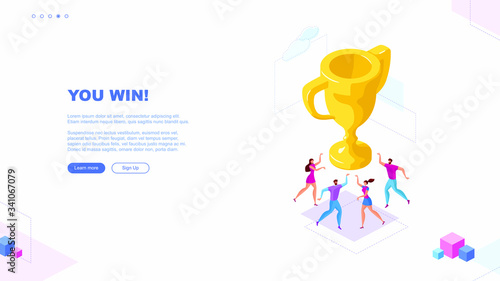 Trendy flat illustration. You win page concept. Victory. Goal achievment. Challenge. Cup reward. Prize. Marathon. Template for your design works. Vector graphics.