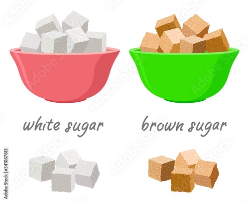 vector sugar cubes in sugar bowls and in piles