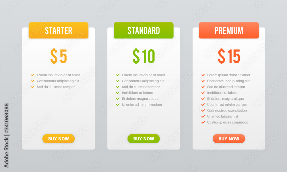 Price plans. Comparison table pricing grid, checklist price chart