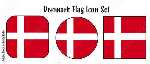 Denmark Flag Button set - rounded, circle, and square for European push button concepts. 