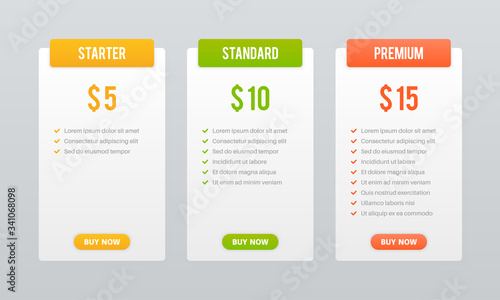 Price plans. Comparison table pricing grid, checklist price chart compare products tariff plan, business graphic for website, vector mockup