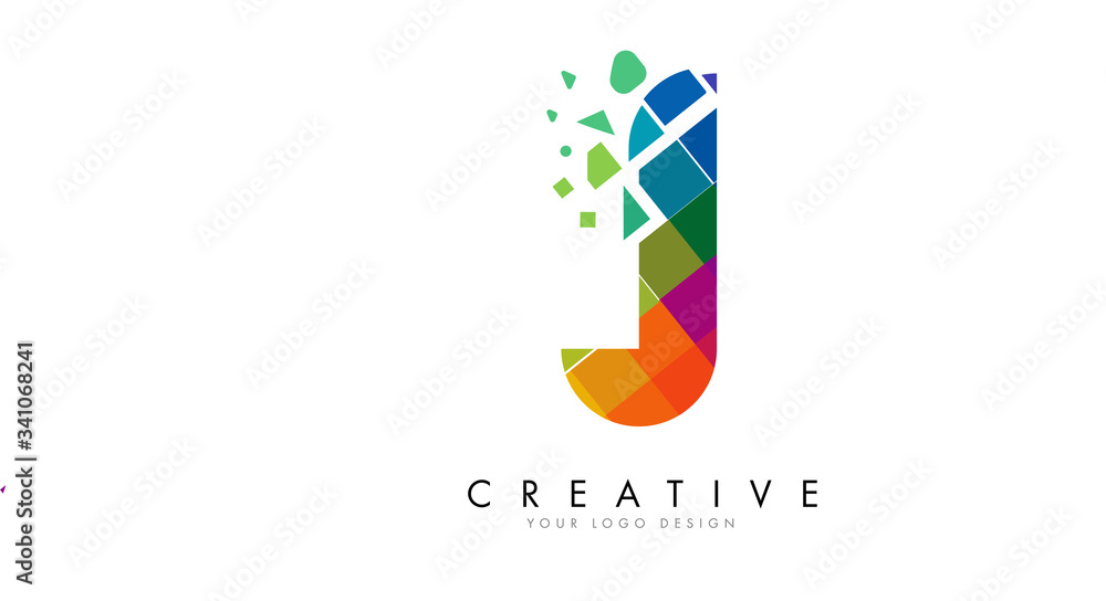 Letter J Design with Rainbow Shattered Blocks Vector Illustration. Letter J Design with Rainbow Shattered Blocks Vector Illustration.