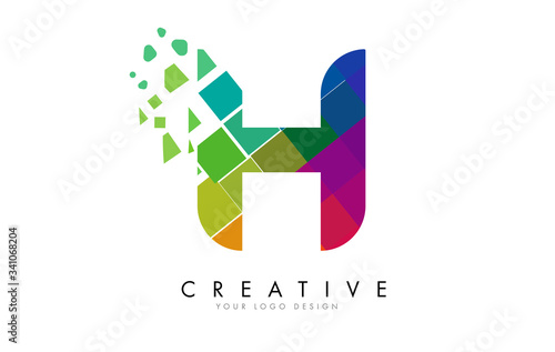 Letter H Design with Rainbow Shattered Blocks Vector Illustration.