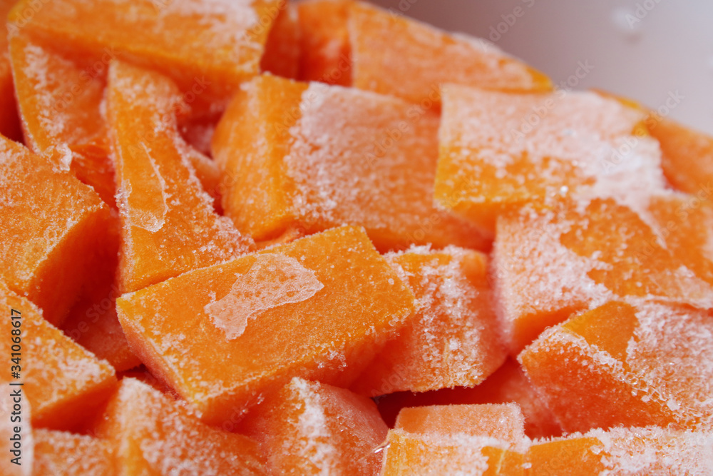 frozen pumpkin cubes in the kitchen