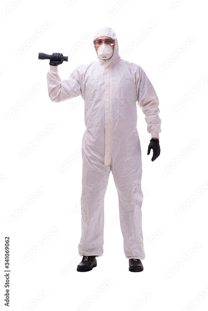 Young male contractor disinfecting in coronavirus concept Young male contractor disinfecting in coronavirus concept