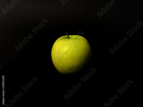 Green Apple Isolated on black Background, Perfect Fresh