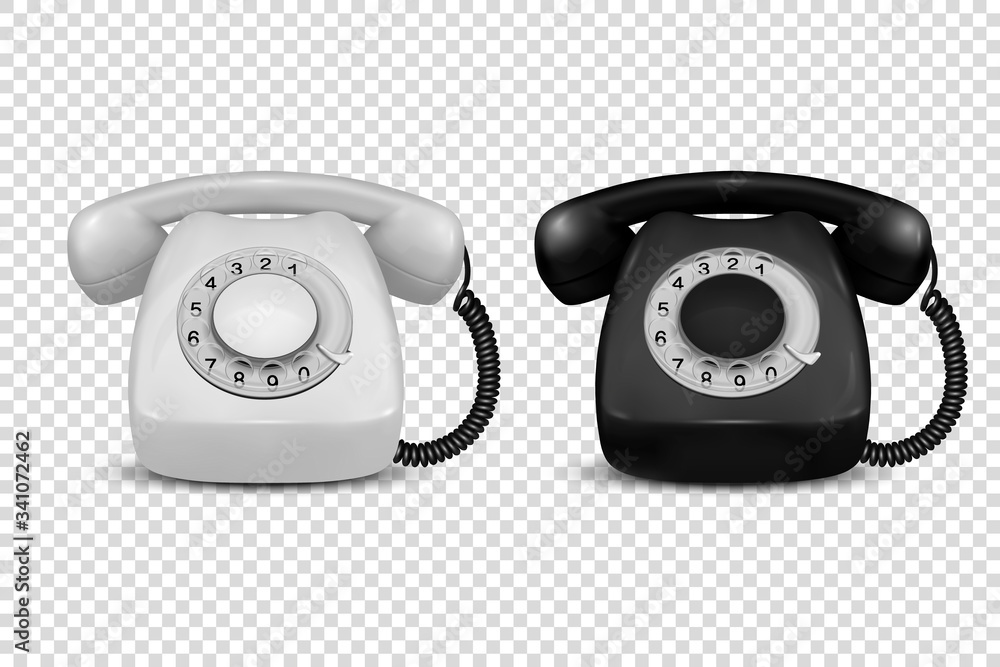 Vector 3d Realistic Vintage Retro Old White and Black Telephone Icon ...