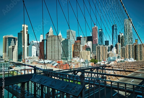 View of New York City financial center from Brooklyn bridge © othman