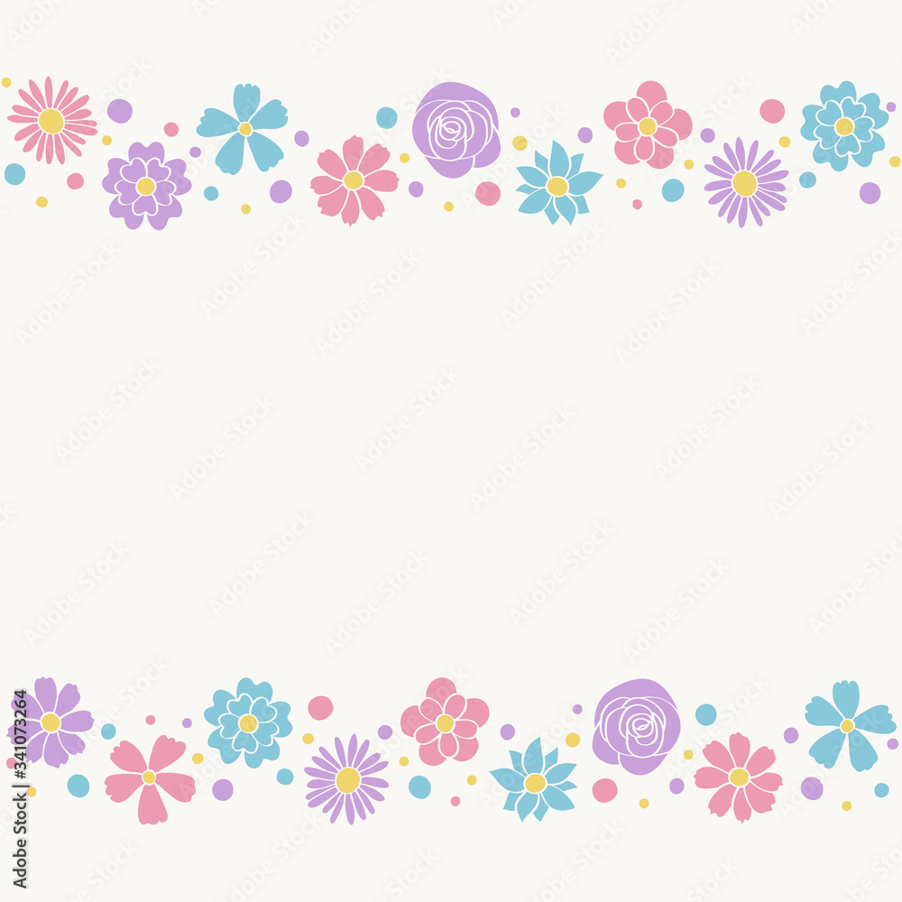 Layout of a card with colourful flowers and copyspace. Mother’s Day, Women’s Day and Valentine’s Day background. Vector