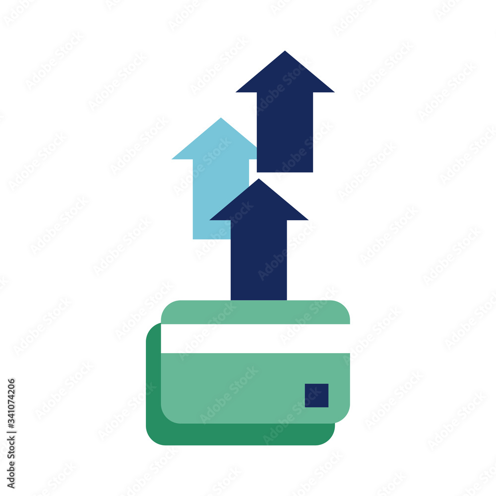 credit card with arrows up flat style icon credit card with arrows up flat style icon