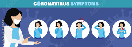 2019-nCoV virus protection tips. Infographic of coronavirus symptoms, ncov disease. Infection fever and cough.