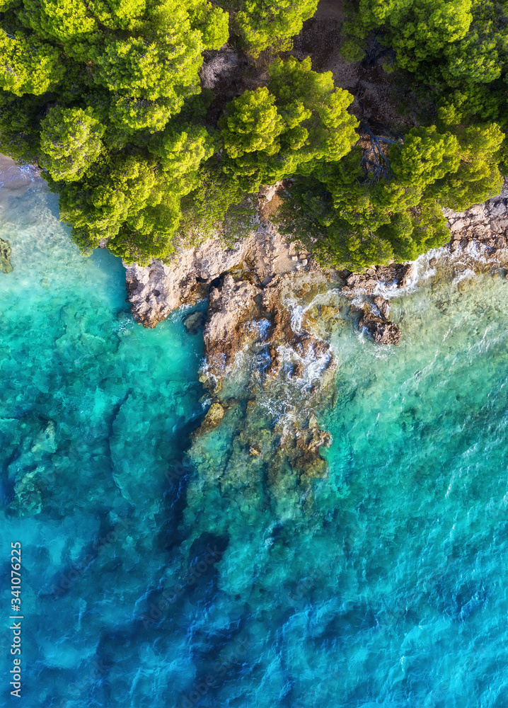 Croatia. Coast as a background from top view. Turquoise water background from drone. Summer seascape from air. Travel - image