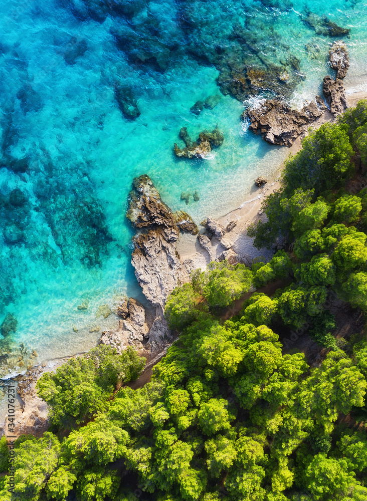 Croatia. Coast as a background from top view. Turquoise water background from drone. Summer seascape from air. Travel - image