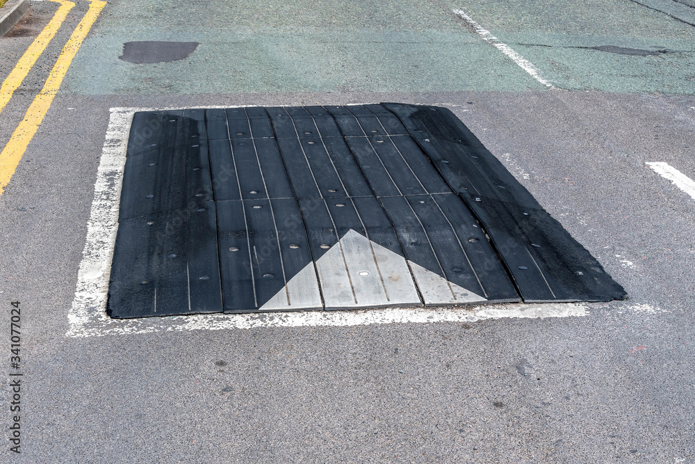 Fototapeta premium Rubber road bumps, humps in the middle of the road