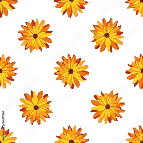Seamless floral pattern. Decorative botanical background of rudbeckia flowers. Spring, summer design for textile, scrapbook, prints