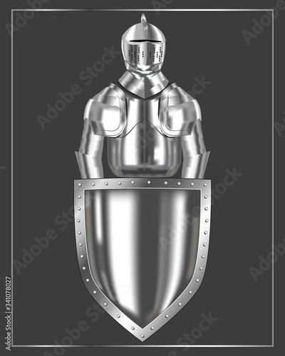 Knight with a shield. Metal effect mesh. Vector illustration.
