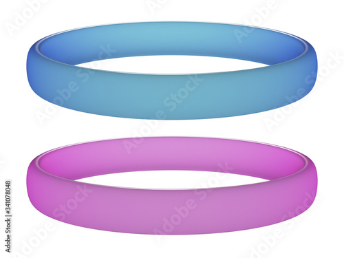 Blue and pink wristbands mockup. Blank bracelet template.