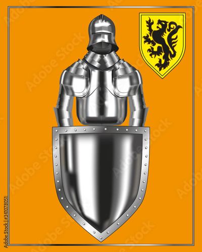 Knight with a shield. Metal effect mesh. Vector illustration.