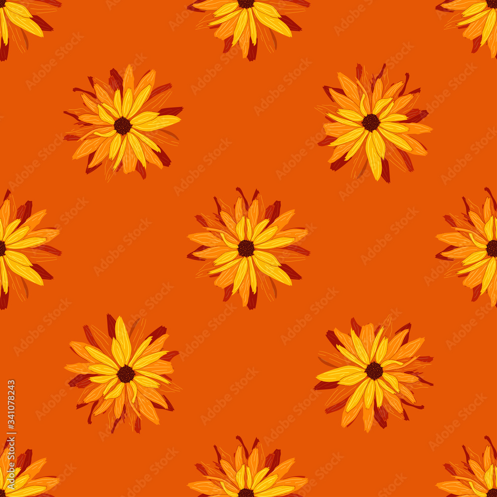 Seamless floral pattern. Decorative botanical background of rudbeckia flowers. Spring, summer design for textile, scrapbook, prints