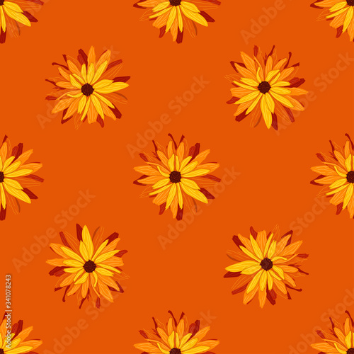 Seamless floral pattern. Decorative botanical background of rudbeckia flowers. Spring, summer design for textile, scrapbook, prints