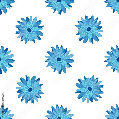 Seamless floral pattern. Decorative botanical background of blue flowers. Spring, summer design for textile, scrapbook, prints