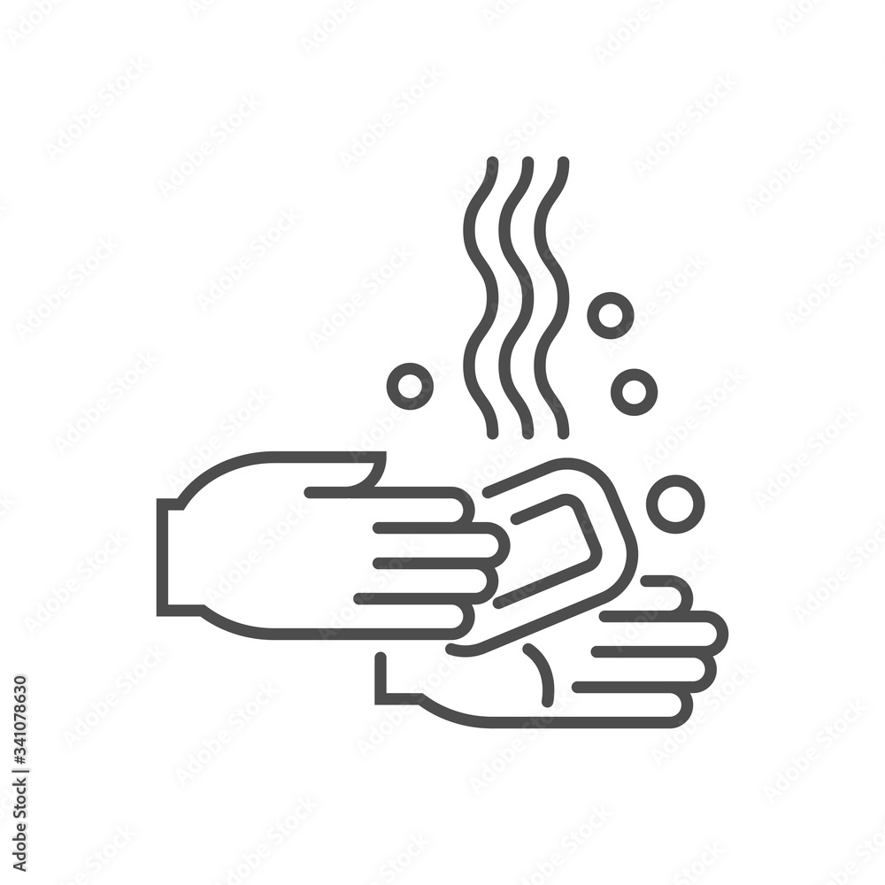 Hand Washing related vector thin line icon. Hands wash with soap pouring water. Isolated on white background. Editable stroke. Vector illustration. Hand Washing related vector thin line icon. Hands wash with soap pouring water. Isolated on white background. Editable stroke. Vector illustration.
