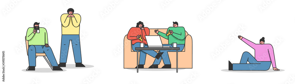 Group Of Friends Meet At Home. Male And Female Cartoon Characters Eating Tasty Pizza, Communicating And Have Good Time Together In Casual Setting. Cartoon Linear Outline Flat Vector Illustrations Set Group Of Friends Meet At Home. Male And Female Cartoon Characters Eating Tasty Pizza, Communicating And Have Good Time Together In Casual Setting. Cartoon Linear Outline Flat Vector Illustrations Set