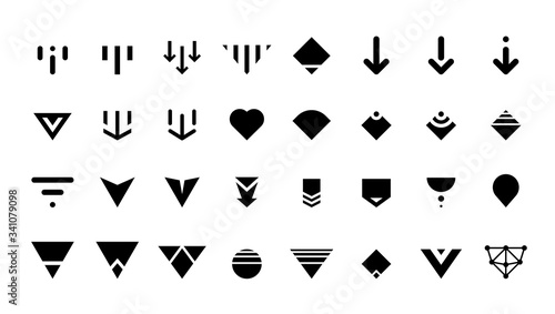 Swipe top down or download icon scroll pictogram set isolated for blogger web ui ux design. Vector black arrow bottom for application and social network website. Eps simple button illustration